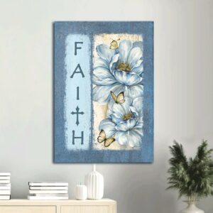 White Flower Pretty Butterfly Pastel Background Faith Canvas Wall Art