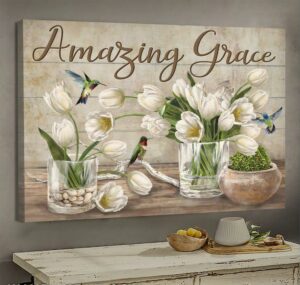 White Tulip Hummingbird Jesus Amazing Grace Canvas Wall Art