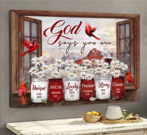 Window Frame Daisy Flower Cardinals God Says You Are Canvas Wall Art