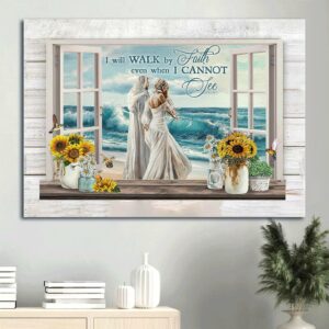 Woman Jesus Painting Ocean Wave I Will Walk By Faith Canvas Wall Art