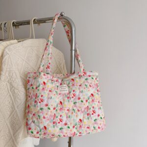 Green Floral Cotton Padded Thickened Big Bag Shoulder