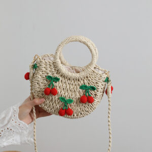 Cute Cherry Small Fresh Straw Braided Bag Portable