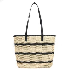 Alternative view of Striped Crochet Craft Straw Bag Large Capacity