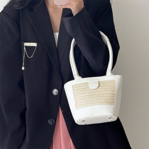 Women's Fashion Straw Leather Contrast Color Shoulder Bag