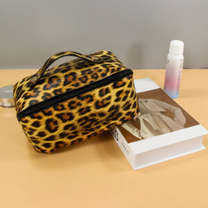 Women's Leopard PU Leather Wash Makeup Storage Bag Large Capacity Multifunctional
