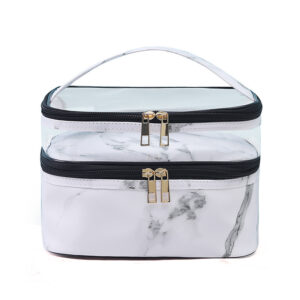 Alternative view of Transparent Pvc Double Layer Marble Waterproof Cosmetic Bag