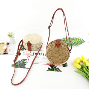 Alternative view of Round candy color messenger straw bag