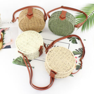 Round candy color messenger straw bag