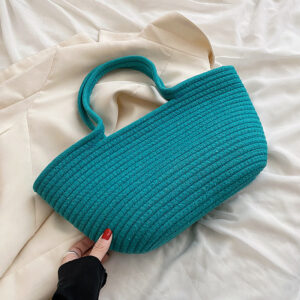 Alternative view of Cotton Woven One Shoulder Portable Large Capacity Bucket Women's Bag