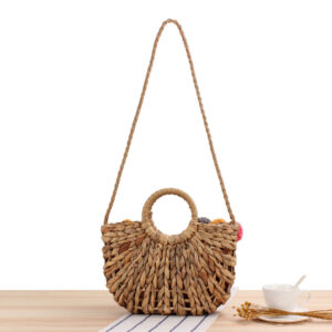 Alternative view of The New Hollow Hand-carried Straw Woven Bag Cute Colored Fur Balls