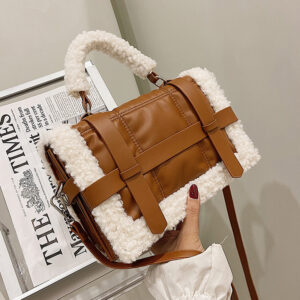 PU Material Lamb Velvet Handle Fashion Simple Small Square Bag