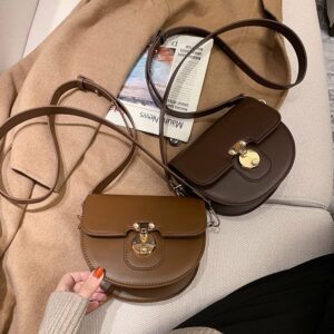 Ladies Premium Leather Mini Saddle Bag Fashion Retro Lock Shoulder Bag