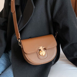Alternative view of Ladies Premium Leather Mini Saddle Bag Fashion Retro Lock Shoulder Bag