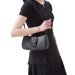 Retro Versatile One shoulder Portable Leather Buckle SmallBlack Bag Underarm Staff