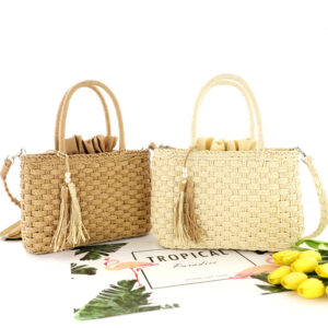 Alternative view of Pearl Tassel Straw Woven Bag Portable Diagonal Fashion Female Bag Beach Bag Paper Rope Three-Strand Braid Woven Bag