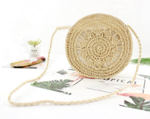 Alternative view of Round Iron Frame Hook Flower And Grass Weaving Bag Single Shoulder Cross Sling Paper Rope Weaving Bag Leisure Beach Women'S Bag