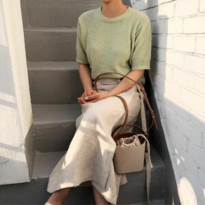 Alternative view of Canvas Bag Beach Bucket Bag Hit Color One Shoulder Diagonal Small Bag