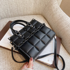 Alternative view of Net Red Messenger Bag Black Rhombus Personality Portable Small Square Bag