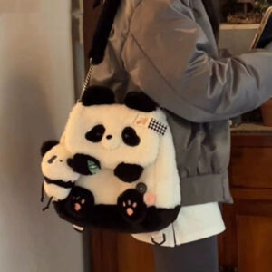 Panda Holding Bamboo Flap Bag Cute Plush Doll Single Shoulder