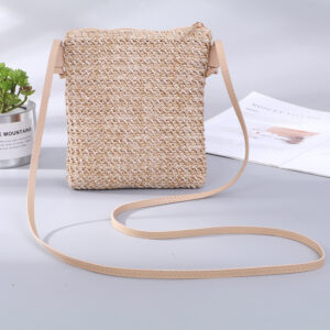 Mobile Phone Diagonal Bag Solid Color Straw Woven Female Bag