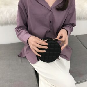 Alternative view of Pure Color Mini Round Bag Wild Rhombus One-Shoulder Diagonal Chain Bag