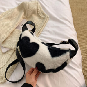 Alternative view of Flower Love Peach Heart Fashion Plush Crescent Bag