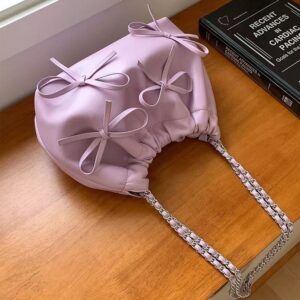 Alternative view of Knotted Chain Cross-body Tote Bag Casual Cute Soft Leather Single Shoulder Bucket Bag