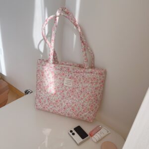 Alternative view of Green Floral Cotton Padded Thickened Big Bag Shoulder