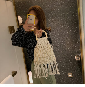 Alternative view of Women's woven wooden straw cotton bag