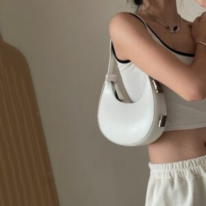 Alternative view of All-match Twist Lock Crescent Shaped Shoulder Handbag