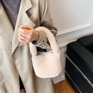 Women's Fashion Lamb Wool Plush Bucket Bag Handbag