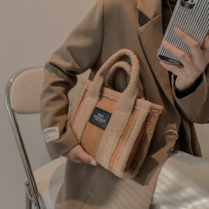 Women's Fashion Lambswool Clash Of Colors Handbag Shoulder Crossbody Bag