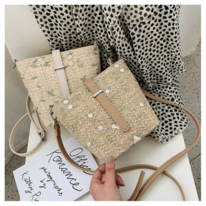 Straw bucket bag lace embroidery