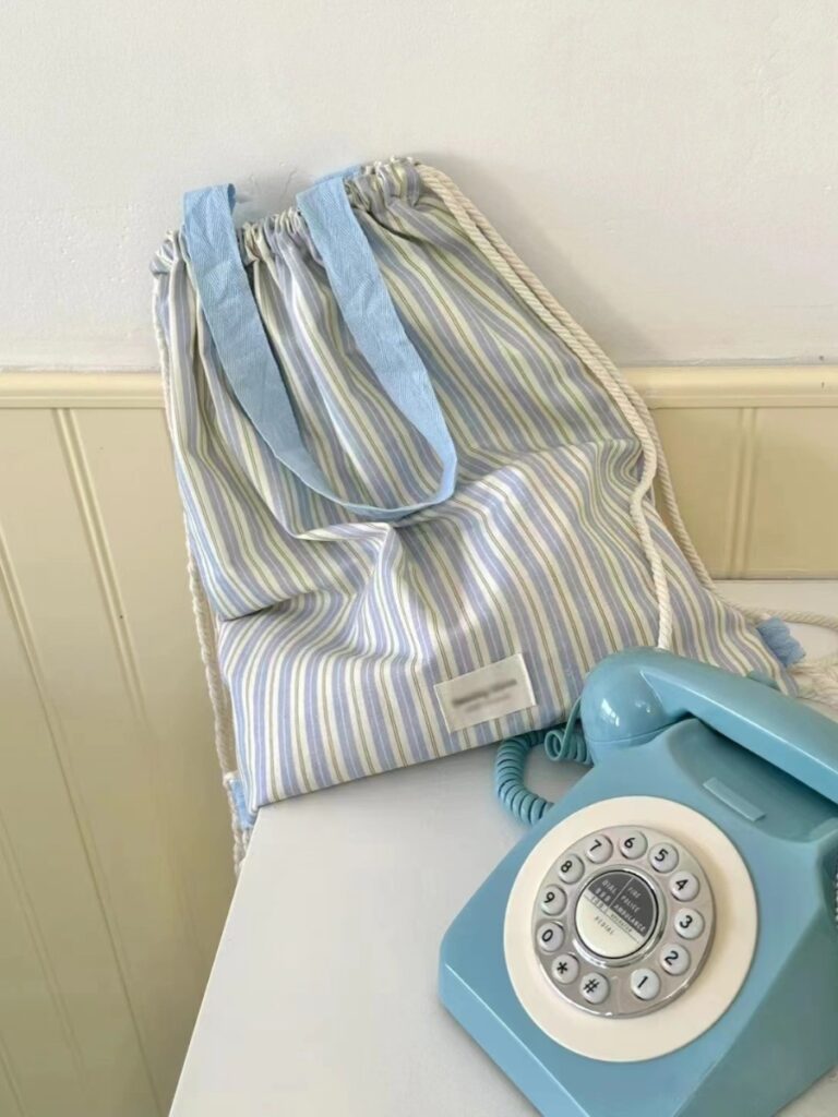 Alternative view of Striped Contrast Color Canvas Drawstring Backpack