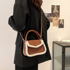 Alternative view of Fashion Lamb Plush Handbag One Shoulder Diagonal Saddle Bag