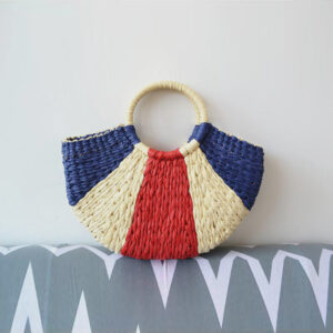 Brown Round Bucket Paper Rope Straw Bag Beach Bag