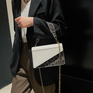 Metal Chain Leopard Pattern Small Square Car Stitching Solid Color PU