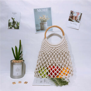 Alternative view of Hand-held Cotton Thread Bag Mesh Hollow Unlined Straw Bag