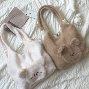 Autumn And Winter Plush Three-dimensional Big Face Bear Lamb Wool Shoulder Bag
