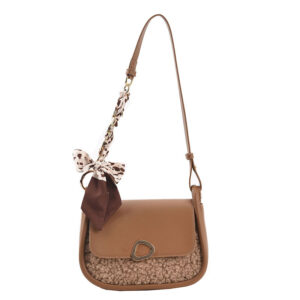 Alternative view of Stitching Lamb Velvet PU Small Round Bag