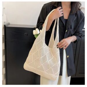 Alternative view of Solid Color Bag Knitted Bags Hollow Woven Bag