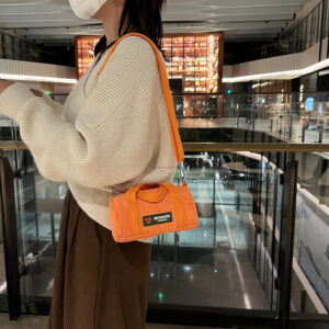 Women's Solid Color Striped Corduroy Bucket Bag