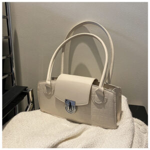 Alternative view of Solid Color Shoulder Contrast Color Western Style Lock Small Square Bag