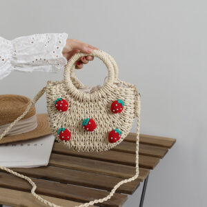Alternative view of Cute Cherry Small Fresh Straw Braided Bag Portable