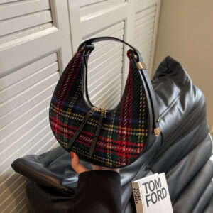 Alternative view of Women's Fashion Color Contrast Plaid Retro Hand Carrying Dumpling Bag