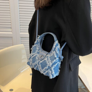 Alternative view of Women's Denim One Shoulder Cross Body Crescent Bag New Trend Tassel