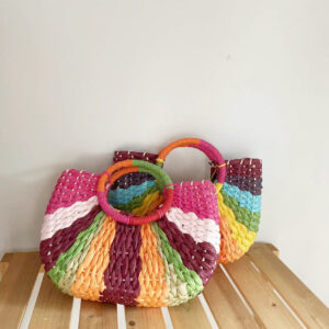 Color Contrast Moon Woven Straw Bag
