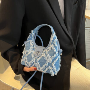 Women's Denim One Shoulder Cross Body Crescent Bag New Trend Tassel