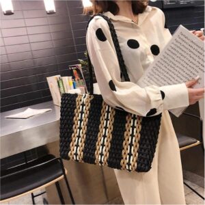 Alternative view of Large Zipper Woven Straw Handbag Casual Large Shoulder Women's Shopping Bag