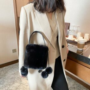 Women's Fashion Drawstring Anti-theft Fur Ball Shoulder Crossbody Bag